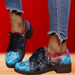 Boho Paisley, Color Block, Lace Up Oxfords Flats